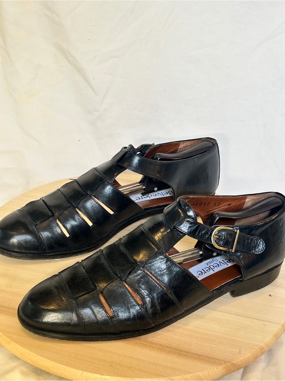 Belvedere Men’s Black Leather Fisherman’s Sandals US 12 M